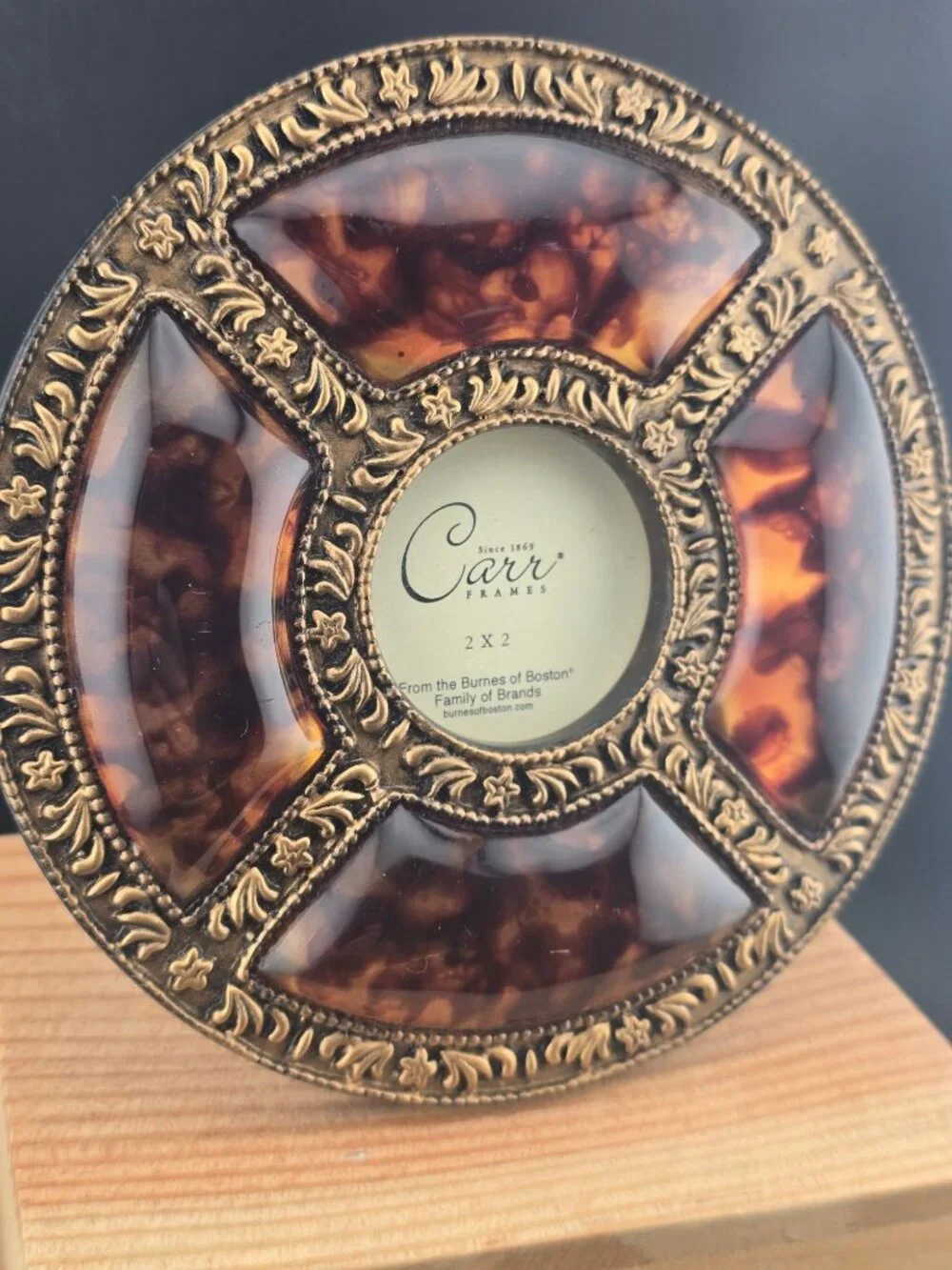 Carr 2x2 Round Faux Tortoiseshell & Gold Ornate Photo Frame